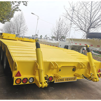 CIMC HUAJUN 3 eixo de cama baixa Semi-reboque caminhão Equipamento de reboque de transporte Elevação hidráulica Relógio de menino baixo Fuwa eixo de trabalho pesado