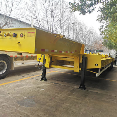 CIMC HUAJUN 3 eixo de cama baixa Semi-reboque caminhão Equipamento de reboque de transporte Elevação hidráulica Relógio de menino baixo Fuwa eixo de trabalho pesado