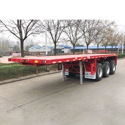 Suspensão de molas de folhas 3 eixos 40FT Container de piso plano Semi-remolque para fácil descarga