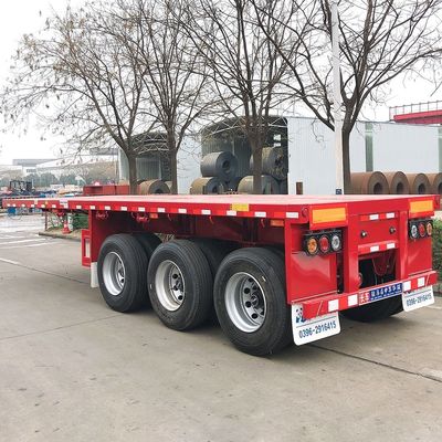 Suspensão de molas de folhas 3 eixos 40FT Container de piso plano Semi-remolque para fácil descarga